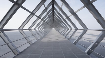 Fototapeta premium Geometric steel walkway with vanishing point perspective