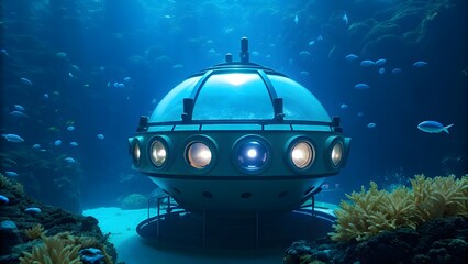High Tech Underwater Research Capsule Illuminated By Soft Neon Lights Depicting Futuristic Marine Exploration Advanced Technology And Deep Sea Scientific Innovation In Modern Design