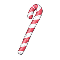 Red and white Christmas candy stick illustration with festive holiday sweetness and classic seasonal charm, png file, isolated on white.