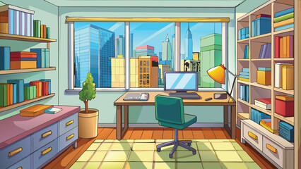 Obraz premium Simple clean cartoon study room vector illustration ai generated art