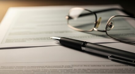 Fototapeta premium Legal Will Preparation – Blurred paperwork with pen representing family planning and security