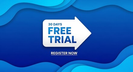Free shipping day illustration of 30 days free trial offer with register now call to action banner