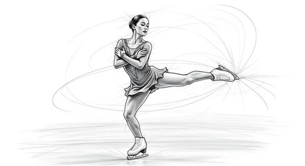 Fototapeta premium Elegant Ice Skater in Artistic Sketch Style Depicting Grace and Skill in Motion
