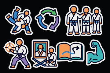 Vibrant martial arts training icons for educational and motivational designs