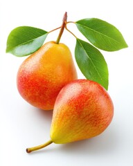 Two ripe pears with leaves