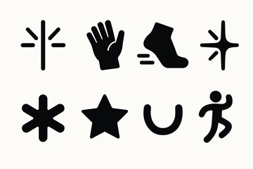 Bold vector icons set featuring hand, shoe, star and running figure for graphic design