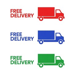 Free shipping day illustration of set of three delivery truck icons with free delivery text