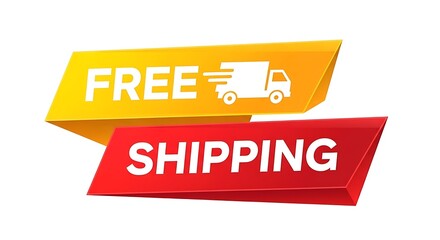Free shipping day illustration of free shipping banner with yellow and red labels and truck icon