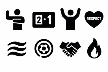 Bold sports icon set featuring athletic actions and symbols for graphic design