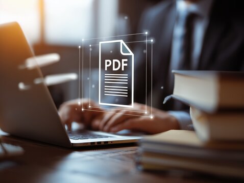 businessman working on laptop with pdf document