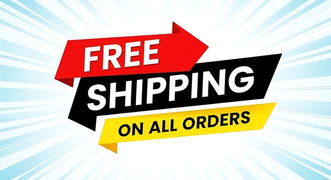 Free shipping day illustration of free shipping on all orders promotional banner with red black and yellow text