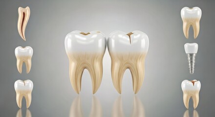 Obraz premium Teeth Examples Dental Health Education Root Canal Implant