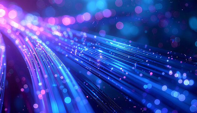 Illuminating Fiber Optics: A network of radiant fiber optic cables glow brightly, signifying the flow of information and technological advancement in a modern digital landscape.