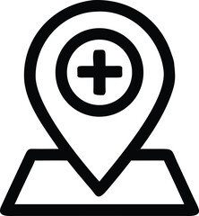 Obraz premium Clinic location pin silhouette vector icon on white background