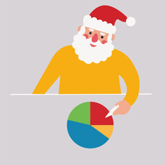 Santa Claus presenting a colorful pie chart for the holiday season