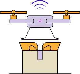 Drone delivering a gift box, concept of online shopping and delivery service