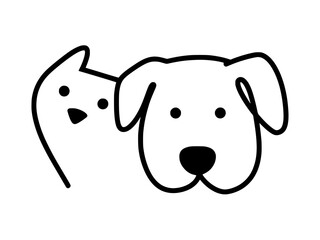 Minimalist black-and-white cat and dog line art icon — cute pet illustration ideal for logos, veterinary, pet care branding, stickers, social media, and vector design.