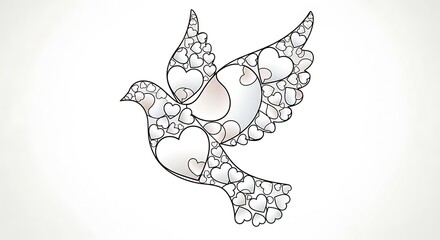 Elegant Dove Silhouette Adorned with Intricate Heart Patterns.