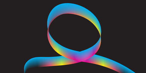 An abstract minimal digital illustration showing a single wide, smooth, continuous ribbon forming a prominent loop or figure-eight knot. The ribbon displays a vibrant, uninterrupted gradient of color.
