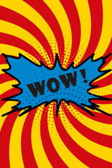 Comic book style illustration with the word wow in a speech bubble