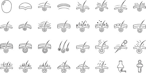 Diverse Icons Illustrating Hair Follicle and Skin Conditions and Treatments
