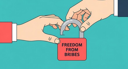Hands unlocking padlock with freedom from bribes message.