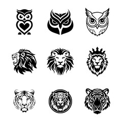 Collection of stylized black and white animal head logos