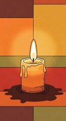 Burning Candle Illustration with Warm Colors and Shadow.