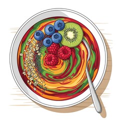 Colorful Smoothie Bowl with Fresh Fruit and Granola Toppings.