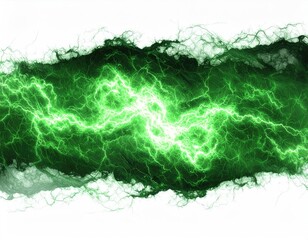 Green lightning strike, fractal pattern on white