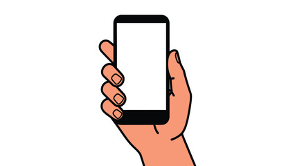 Hand Holding Smartphone Mockup Vector Illustration. Human Hand Gripping Mobile Phone with Blank White Screen Isolated on White Background.