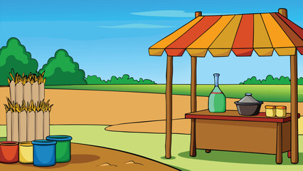 Peaceful village street corner featuring a cozy food stall market vector illustration ai generated art