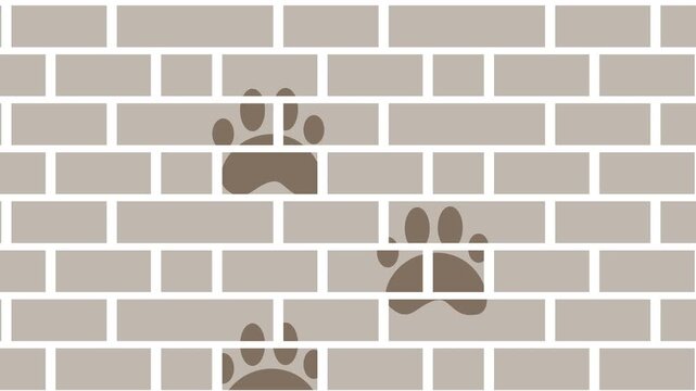 A dynamic animated background featuring dog paw prints scattered across a brick wall, creating a playful and engaging visual texture, indonesia, 14 november 2025.