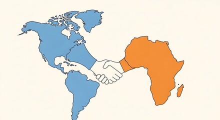 Global Partnership - Handshake between North America and Africa.
