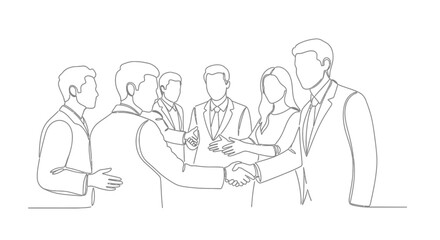 Business partnership agreement and successful corporate collaboration illustration in single line