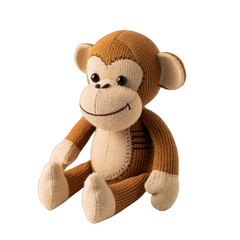 Cute Knitted Monkey Toy Sitting with a Friendly Smile on a Transparent Background Detailed Studio Photography