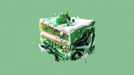 Abstract cake slice, vibrant green and white, fluid design
