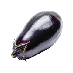 Dark Purple Eggplant With A Shiny Surface And A Textured Stem Isolated On A Black Background A Close Up Studio Shot With Soft Lighting
