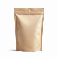 Blank brown kraft paper stand up pouch with resealable zipper closure isolated on white background