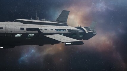 Large Matte Spaceship Drifting Slowly Through Quiet Nebula Field - Powered by Adobe