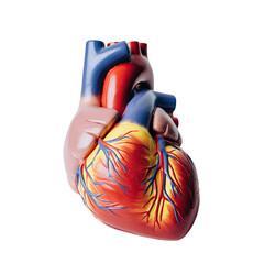Detailed Anatomical Model of the Human Heart Showing Red Arteries Blue Veins and Yellow Coronary Arteries with Intricate Details Isolated on a Transparent Background