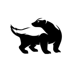 Bold, stylized black and white skunk silhouette. A confident, distinctive animal design featuring strong lines, perfect for a powerful, memorable brand identity or mascot.