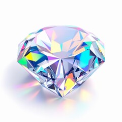 Brilliant cut diamond gemstone showing strong dispersion and colorful light refraction isolated on white background