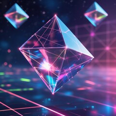 Abstrak kristal modern dengan lampu neon yang cerah