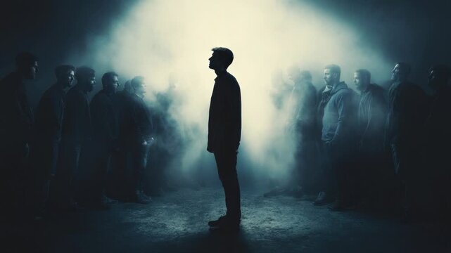 Video A man stands at the forefront of a gathering, speaking or presenting
