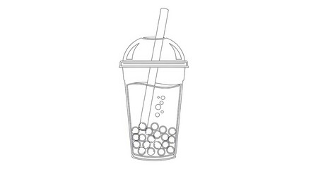 Minimalist design of a boba tea drink with outline, perfect for coloring books and educational