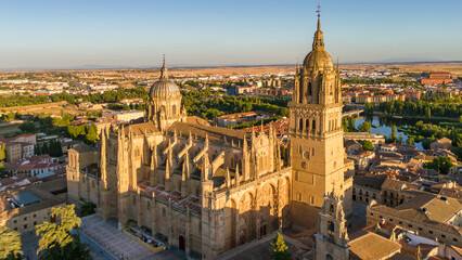 Fototapeta premium Aerial view of the historic cityscape of Salamanca at sunset, Spain