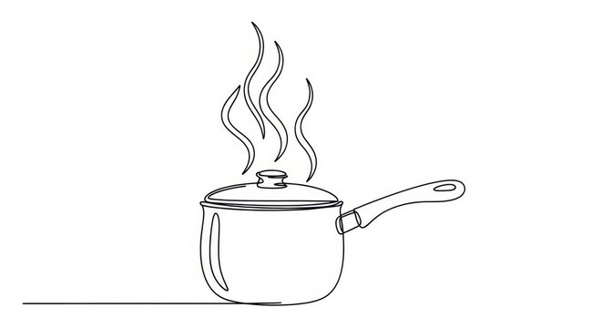 Minimalist boiling pot single continuous line art illustration perfect for culinary concepts and