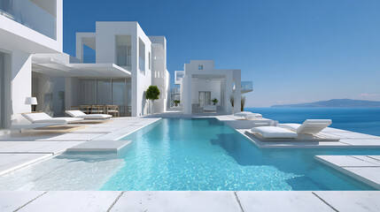 Modern white villas with infinity pool overlooking the ocean architecture