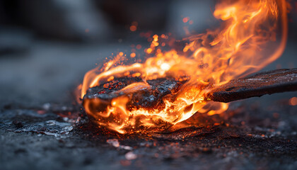Fototapeta premium Close-up shot of a metal object engulfed in flames